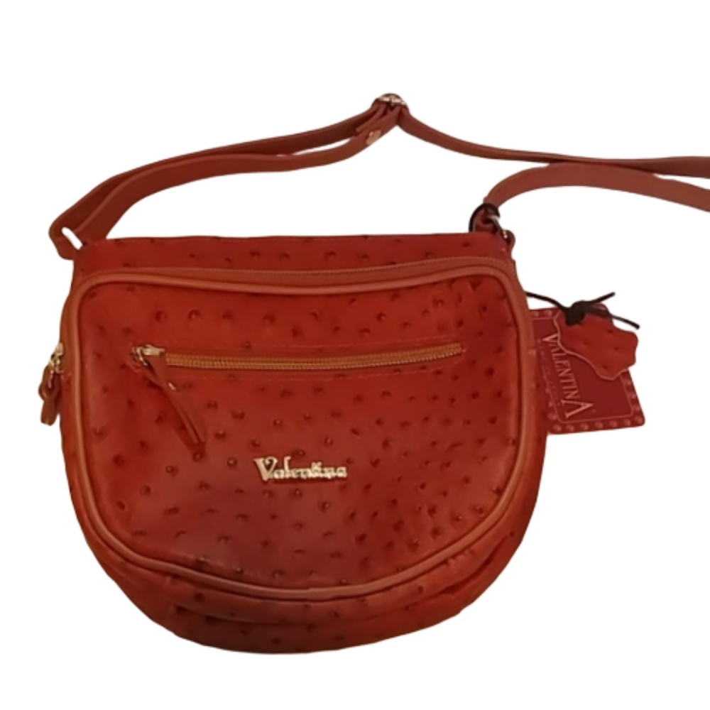 NWT! Valentina Orange Ostrich Leather Crossbody